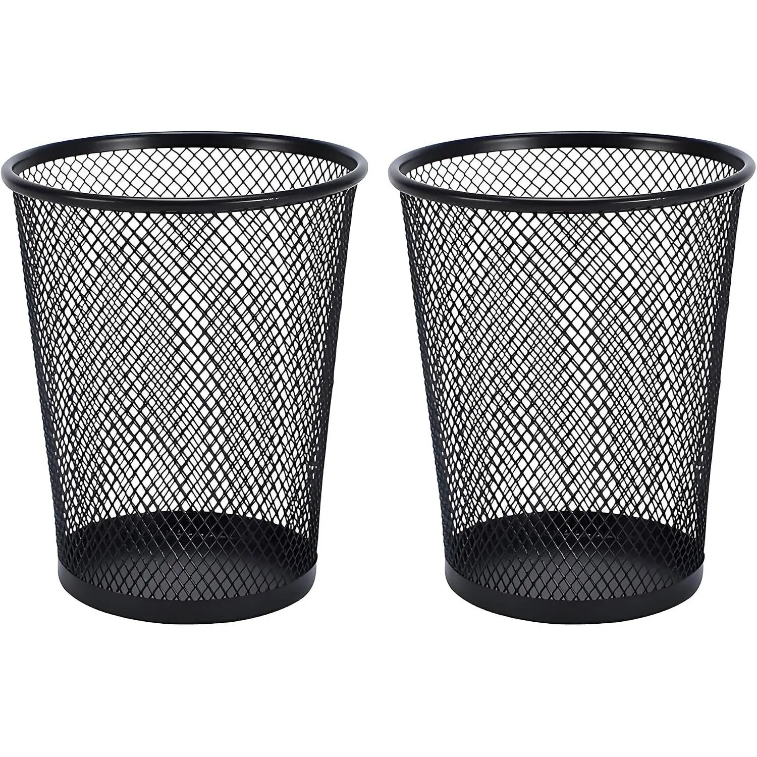Pencil Case 2 count Large Capacity Container Metal Mesh Pen Cup Office | Pen Storage for School  Desk Organizer Can Makeup Holder Round Black