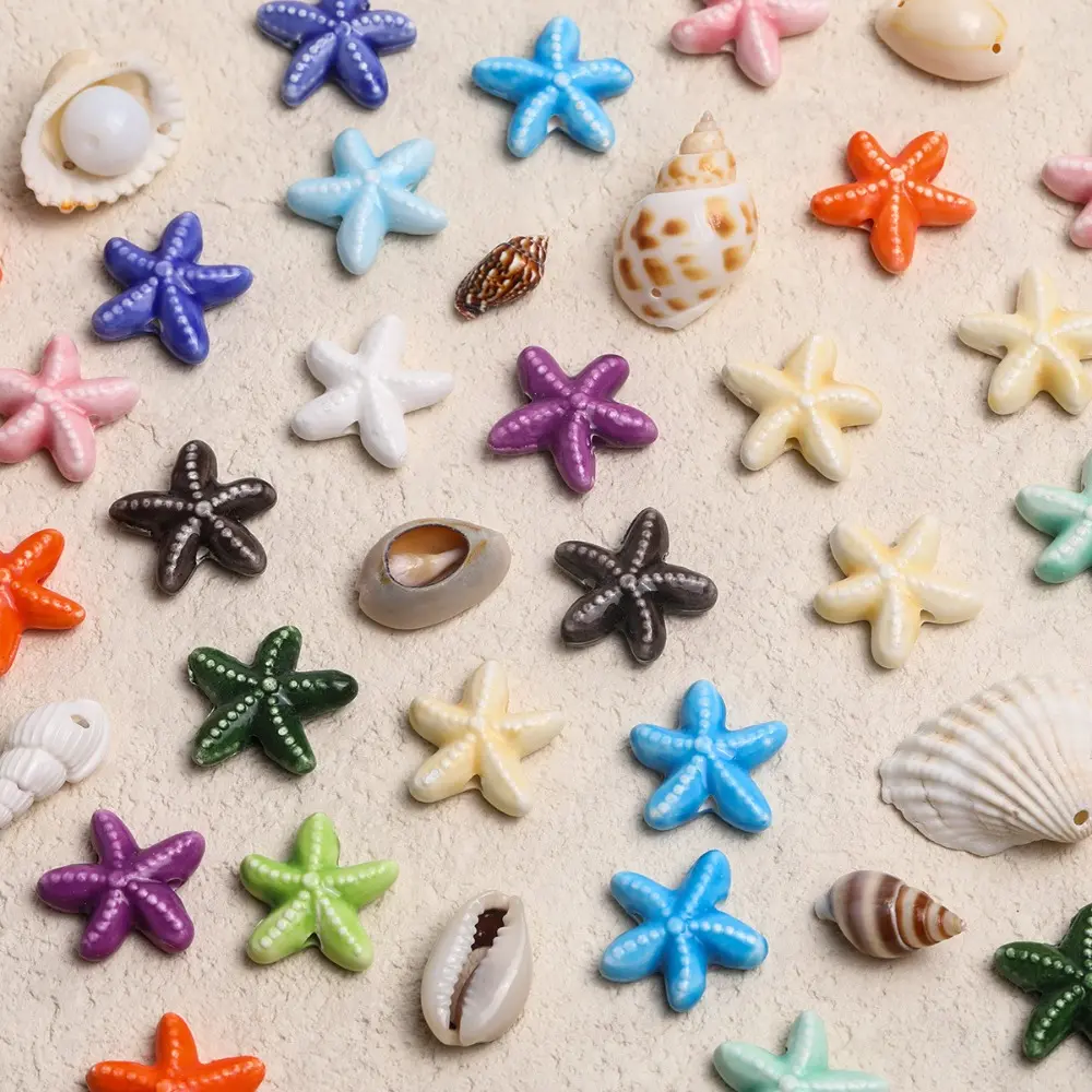 31pcs Starfish Ceramic Beads Perforated Hand-Painted Starfish Loose Beads Jewelry Additions Bracelets Necklaces Earrings Beaded Material