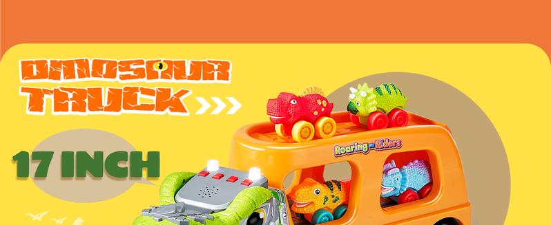 Dinosaur Toys for Kids 2-4, Toddler Boy Toys, Dinosaur Carrier Truck with 6 Rubber Car Vehicles, Christmas Birthday Gifts with Music & Lights for 2 3 4 5 Year Old