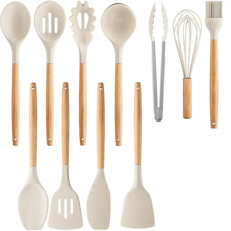 Silicone Cooking Utensil Set,12 PCS Cooking Cookware Kitchen Utensils Set for Cooking, Nonstick Heat Resistant Cookware Kitchen Tools of Spoon,Brush,Whisk,Spatula,Turner Tongs