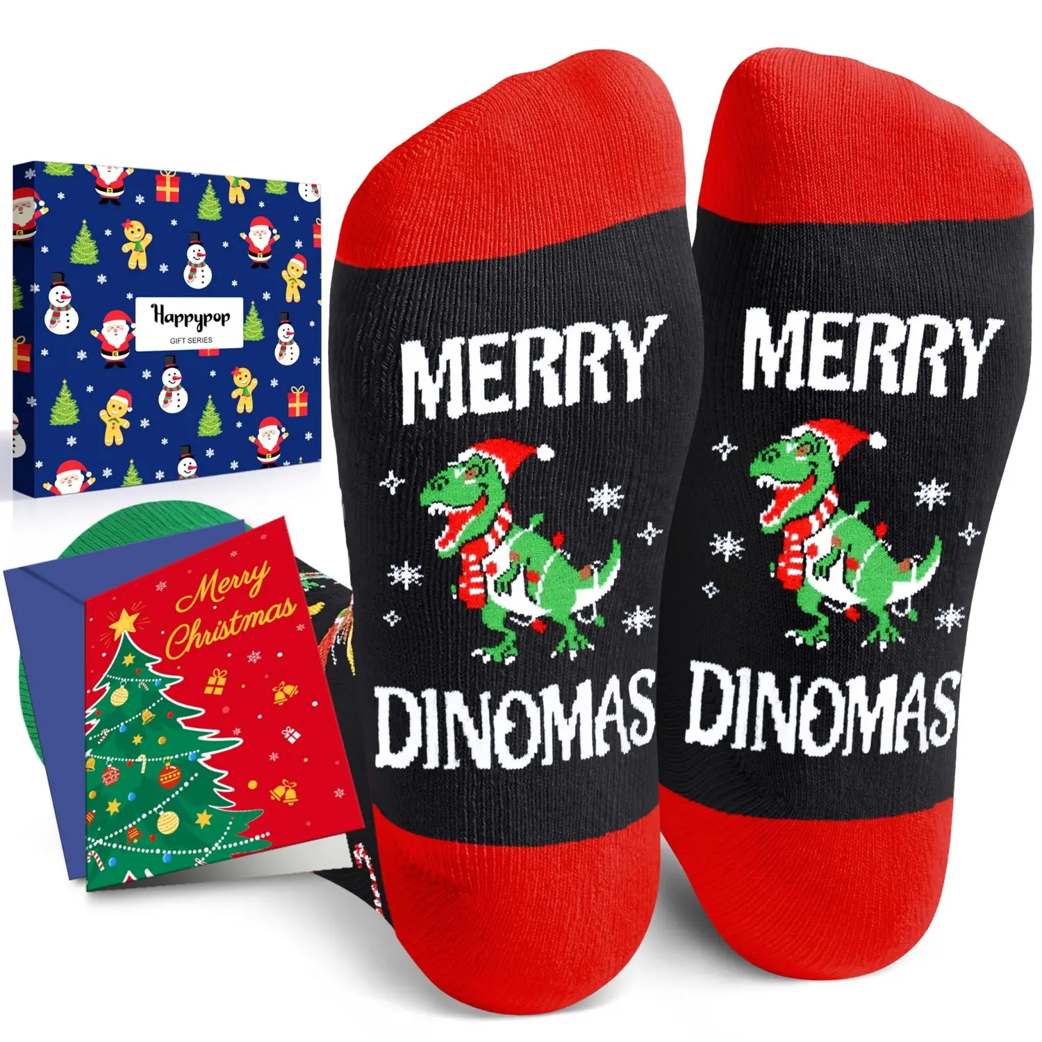 HAPPYPOP Christmas Stocking Socks for Male Female - Dinosaur Socks for Teens, Secret Presents With Greeting Card