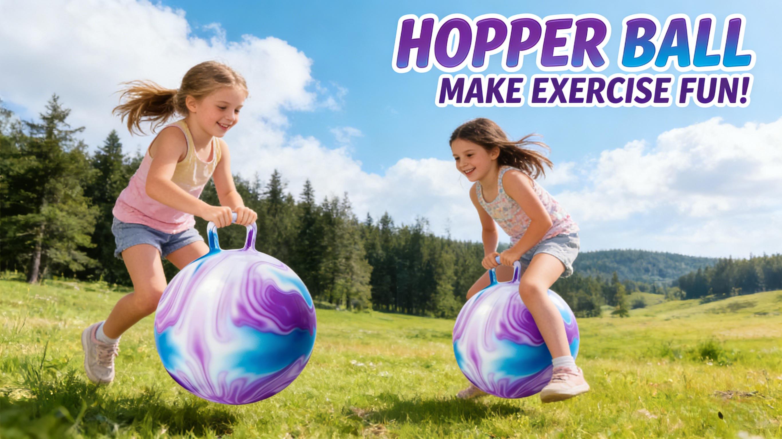 Hopping Ball for Kids, Teens  - Fun Bouncy Ball with Handle,18 Inches Bouncy Ball with Handles, Bouncing Bounce Balls Hopper, Inflatable Clouds Bounce Hopper Toy with Pump for Kids Ages 3-10,Active Play for Family Activities & Indoor/Outdoor Sports