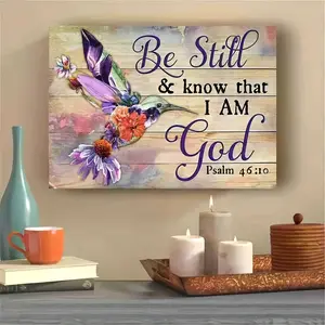 "Be Still & Know That I Am God" Psalm 46:10 Hummingbird Framed Canvas Wall Art, Religious Nature Decor, Ready To Hang Home Wall Ornament For Daily Household Use