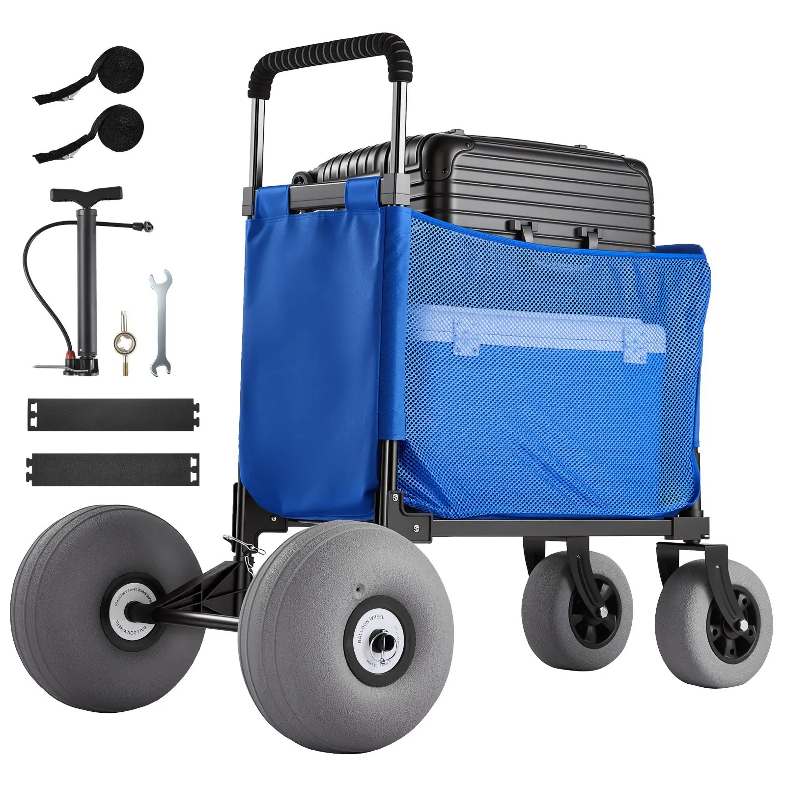 【DealsForYouDays】VEVOR Beach Cart with Large Wheels for Sand, 165 lbs Load Capacity, Heavy Duty Folding Beach Wagon with 12" Balloon Wheels, Storage Bag, 33" to 45" Adjustable Height, Dolly for Camping Fishing Garden