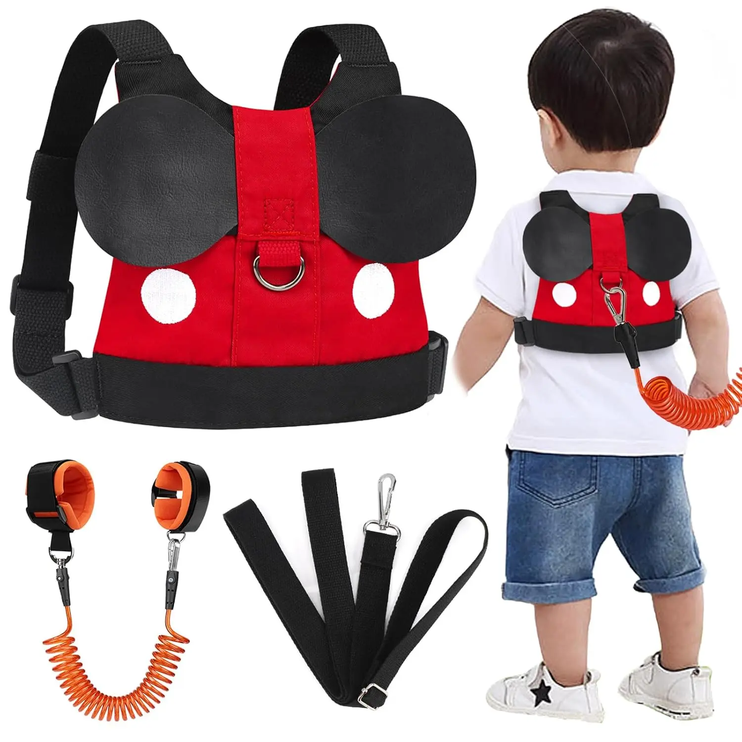 Toddler Leash Harness, Child Harness Baby Leash + Anti-Lost Wrist Link, Cute Kids Harness with Walking Assistant Strap Belt Tether  1-5 Years Boys and Girls to Zoo or Mall New model