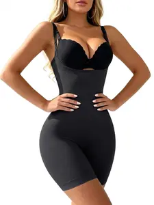 Women's Seamless Compression Shapewear Bodysuit, Adjustable Straps, Open Chest, Tighten Abdomen, Lift Butt, Slim Legs, Casual Style