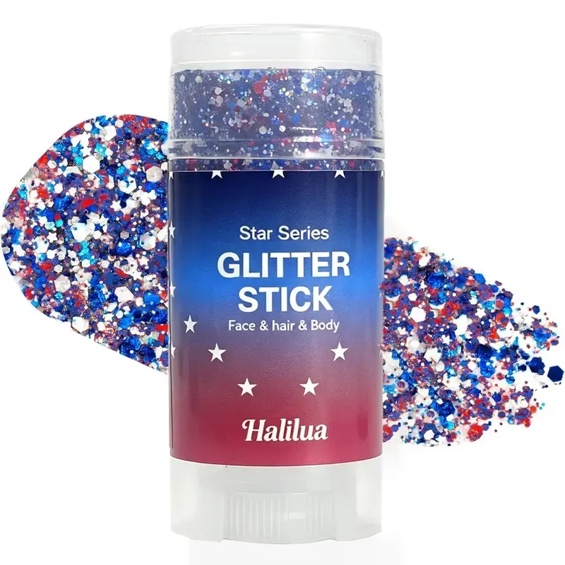 4th of July Glitter Stick Sparkly Glitter | Red, White & Blue Body & Hair Sparkle for Independence Day Party, Festival & Fun Holiday Look
