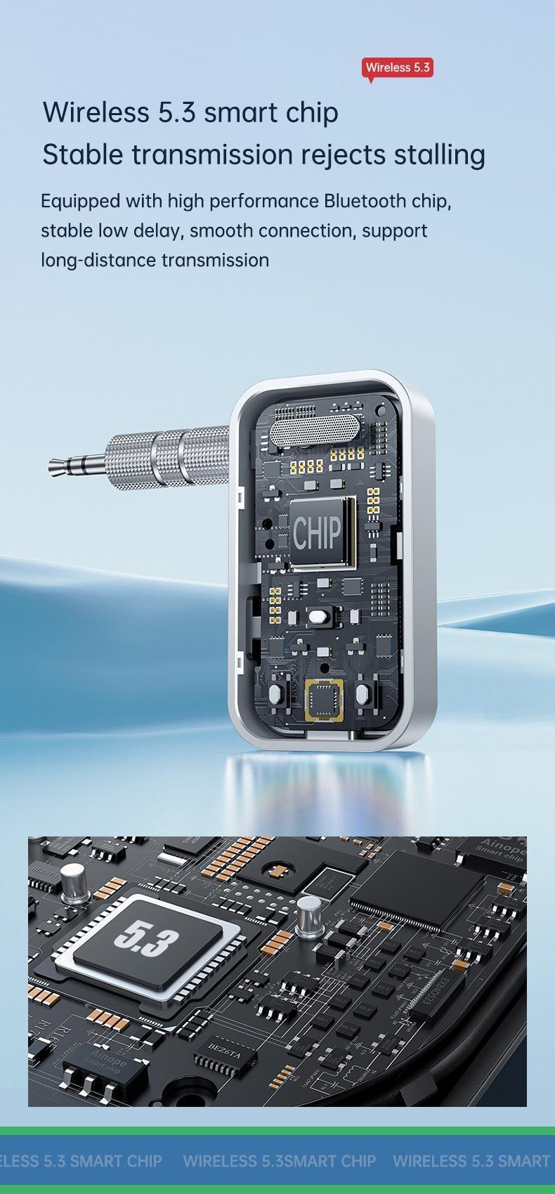 Bluetooth 5.3 Audio Adapter for Car , aux bluetooth，Music Streaming,Wireless Audio Receiver for Hands-Free Calling & Compact Fast Charging Long Standby