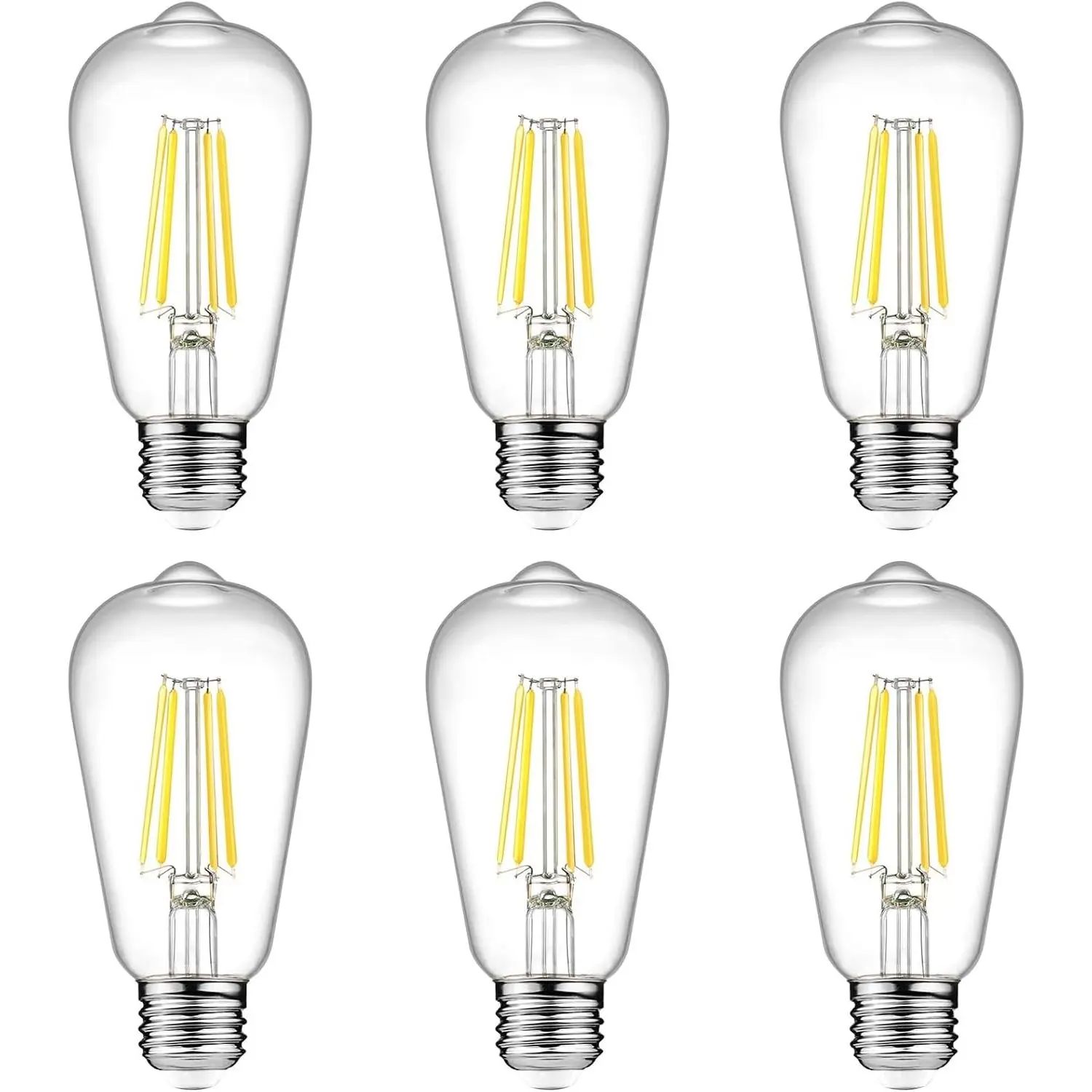 Vintage LED Edison Bulbs, 6W, Equivalent 60W, Non-Dimmable, High Brightness Cool White 4000K, ST58 Antique LED Filament Bulbs with 80+ CRI, E26 Medium Base, Clear Glass, Pack of 6