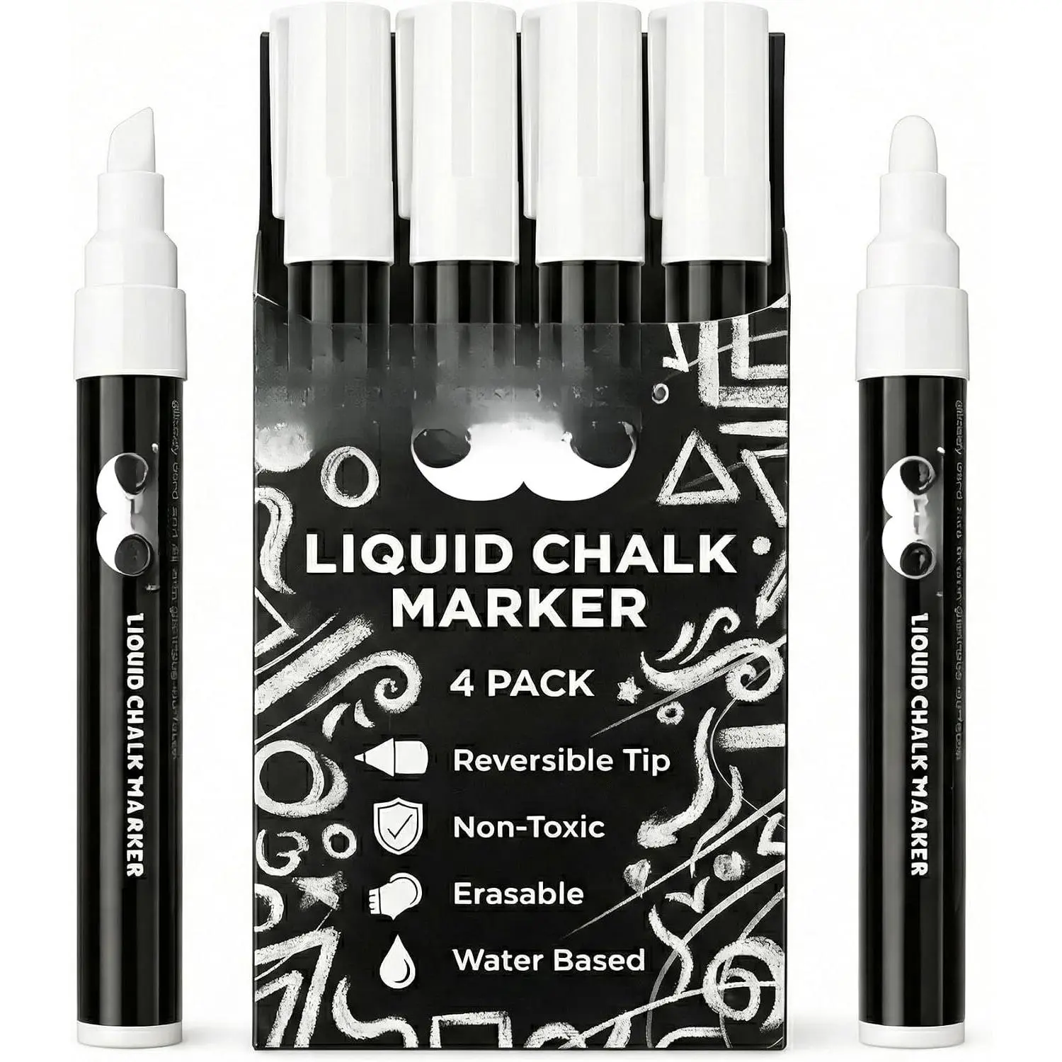 - Liquid Chalk Marker , 4 Pack, 8x Labels | White  Odorless Chalk Markers,  Reversible Chisel &  Tip, Ideal for Non-Porous Chalkboards