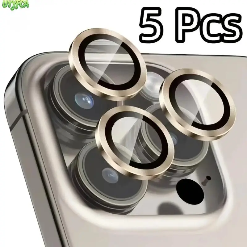 5 Pcs Metallic Rim HD Tempered Glass Camera Lens Protector for iPhone 11‑17 Series, Anti‑Scratch Anti‑Fingerprint Snap‑On Lens Shield, Zero Picture Distortion Phone Camera Protective Accessory