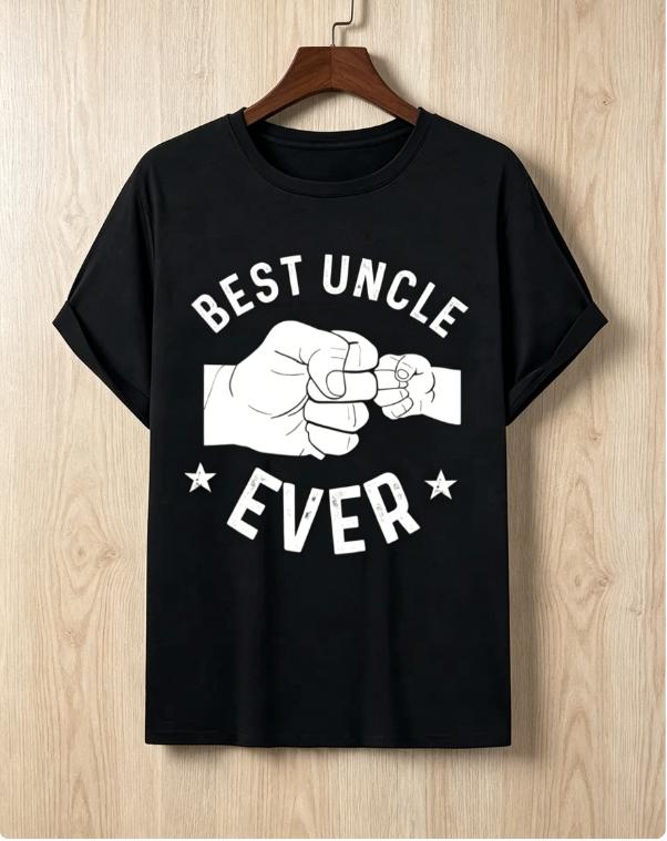 Men’s Black T-Shirt with "BEST UNCLE EVER" Text and Intergenerational Fist Bump