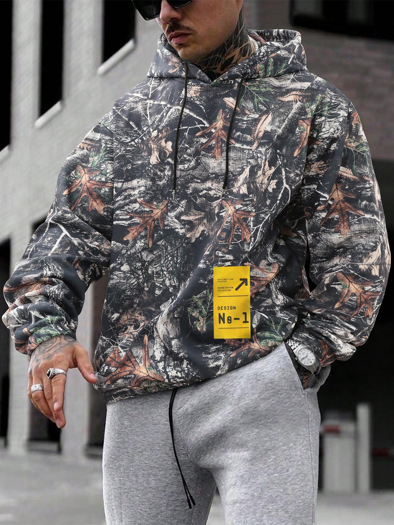 Unisex Men's Camo Print Hoodie, Regular Fit Casual Long Sleeve Hooded Sweatshirt for Fall & Winter, Men's Top for Daily Wear