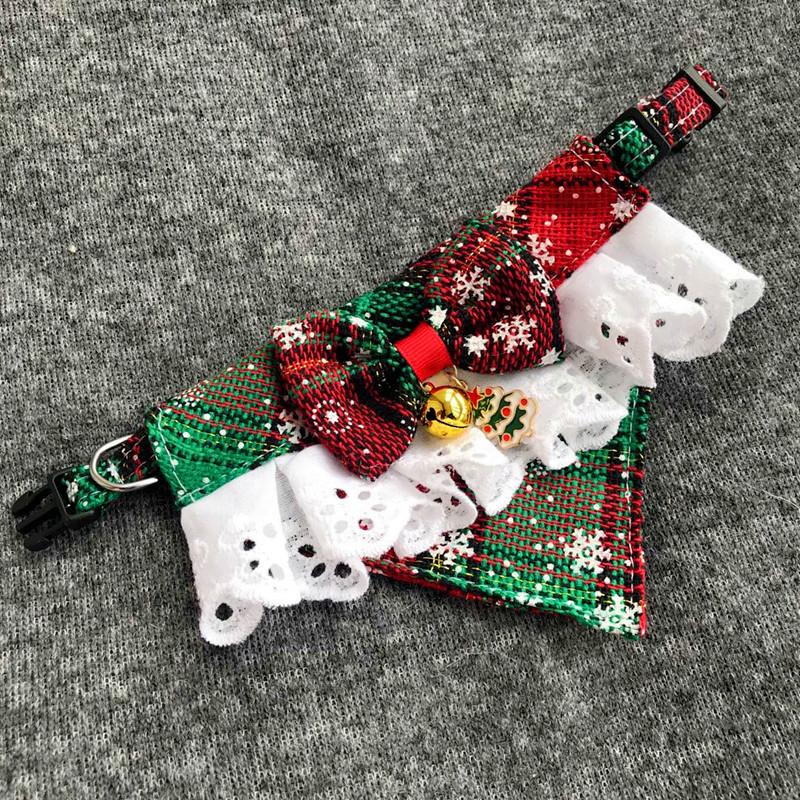 Christmas Plaid Pet Bandana Bow Tie Set - Adjustable Dog Cat Collar Accessory with Jingle Bell