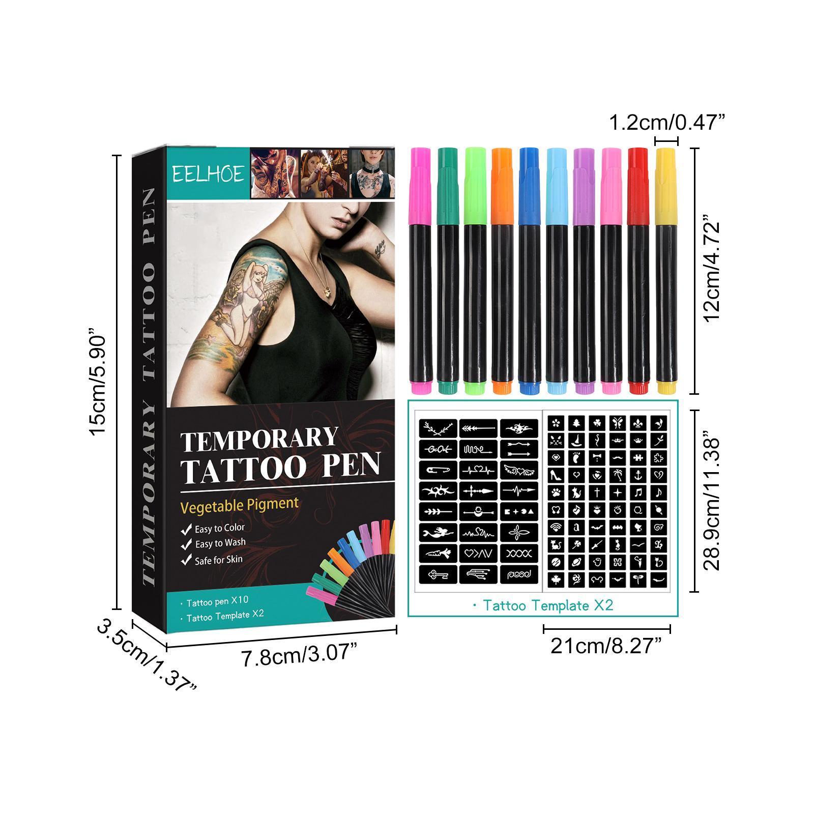 DIY Temporary Tattoo Pen Set, 10pcs Multipurpose Body Paint Pen & 2 Counts Tattoo Templates, Body Art Painting Pen for Women & Men, Christmas, Christmas Gift