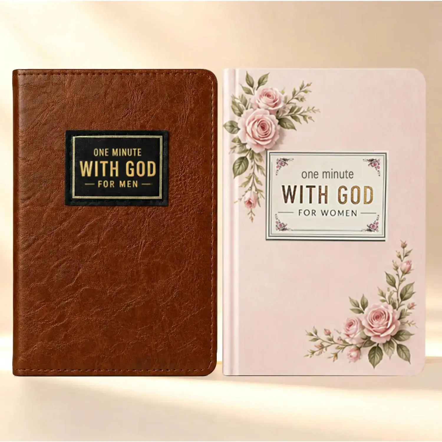 365-Day 1 Minute With God Devotional Notebook Set, Brown Faux Leather Portable Christian Reflection Book, Bible Study & Prayer Tool, Ideal Couple/Christian Birthday Gift (Office Stationery)