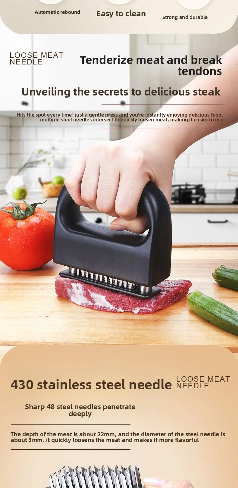 Tenderizer Seasoning Stainless Steel Meat Tenderizer Tool - Manual Needle Press For Chicken, Steak & Pork Meat Hammer