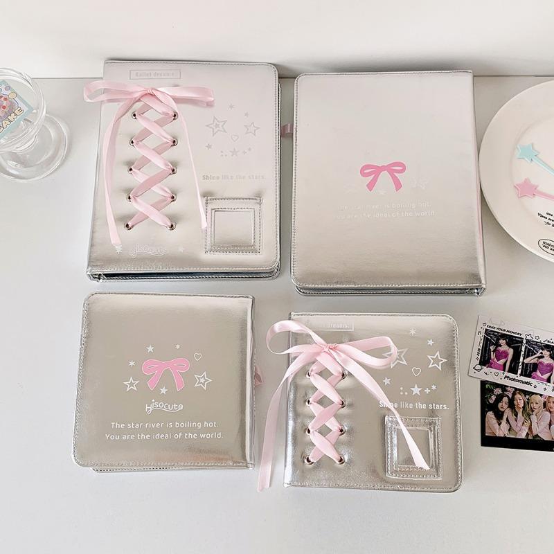 Silver Leather PU Photo Album Ballet Ribbon Photocard Binder 3 Inch Kpop Idol Card Collection Book A5 A7 Photo Albums INS Style Silver Leather PU Photo Album Ballet Ribbon Photocard Binder 3 Inch Kpop Idol Card Collection Book A5 A7 Photo Albums INS Style