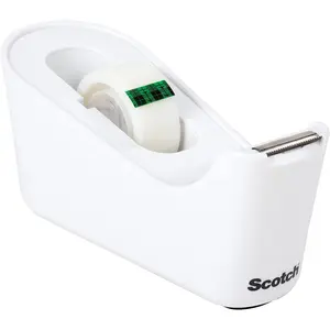 Scotch Desktop Tape Dispenser, White, with 1 Roll Magic Tape (3/4 in x 1296 in) – Weighted Refillable Holder for Office & Home
