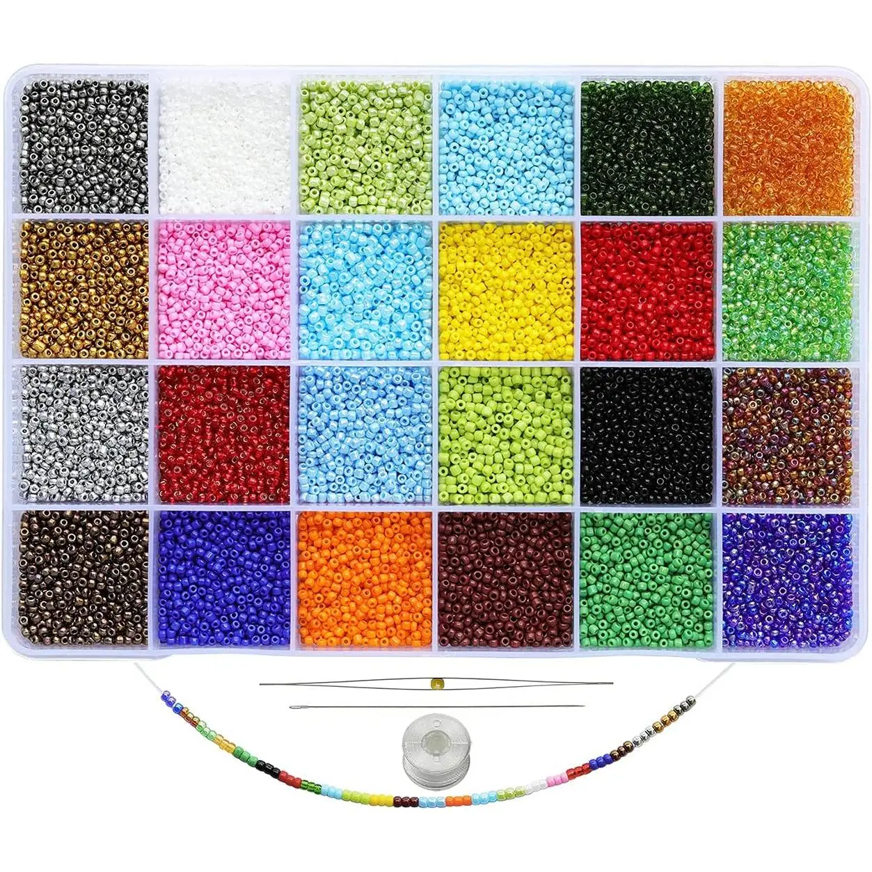 Size 2mm 12/0 Glass Seed Beads About 21600 count in Box 24 Multicolor  Small Seed Beads for  Making (900pcs/Color, 24 Colors)