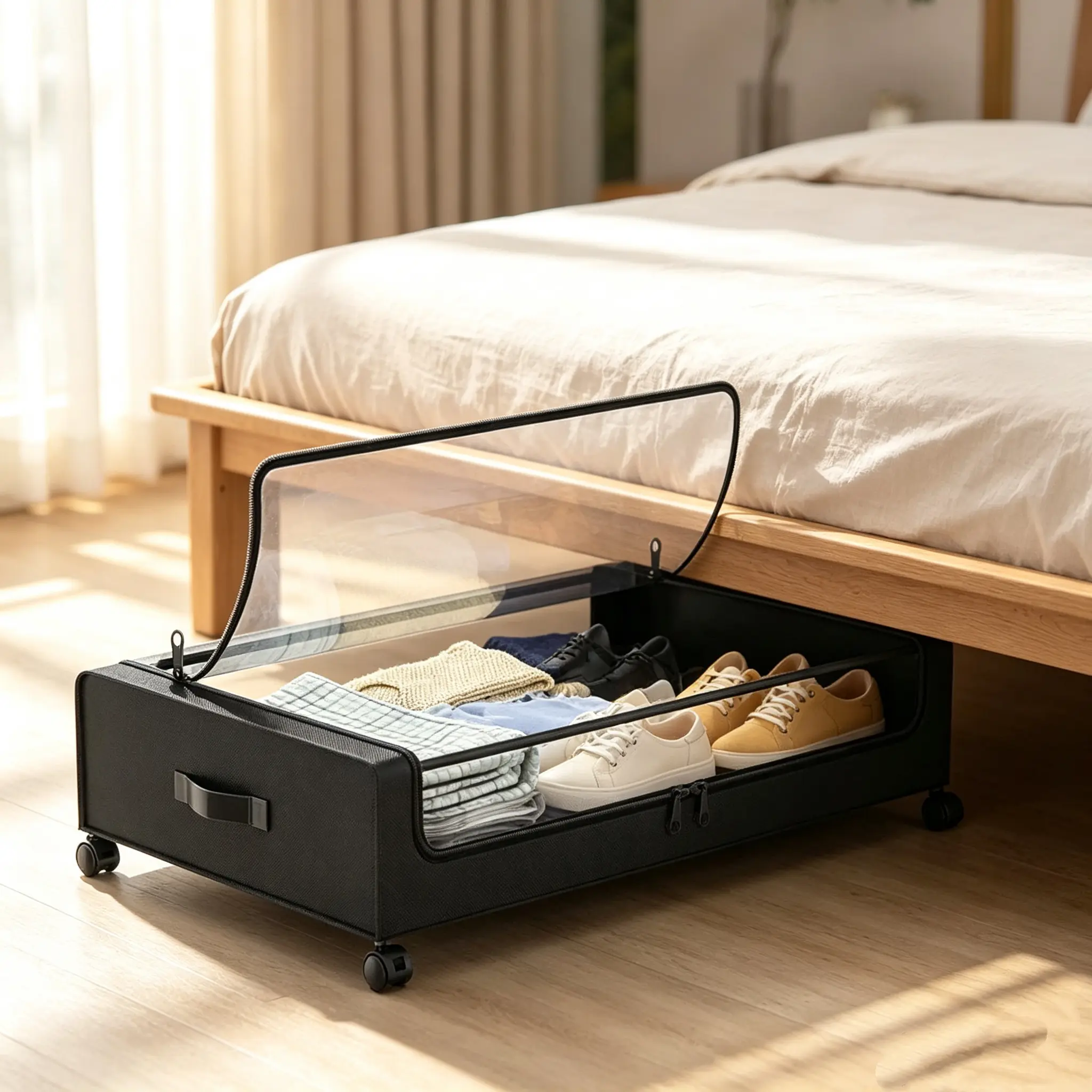 2-Pack Under Bed Storage Boxes with Wheels & Clear Lids - 60L Rolling Organizer Bins for Clothes, Shoes, Toys (Large Capacity)