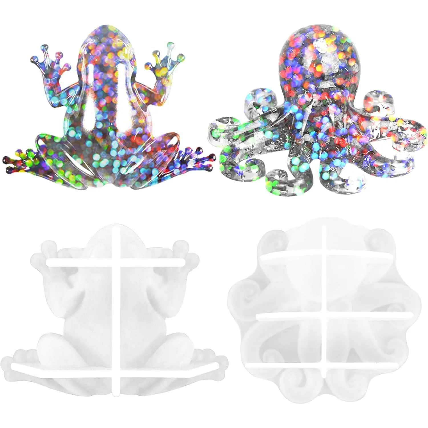 2 Pack 3D Lifelike Animal Silicone Molds Frog & Octopus Shapes for Resin Casting DIY Crafts Halloween Home Wall Desktop Decor