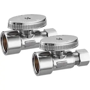 2 Pack Brass 1/2 Inch FIP x 3/8 Inch OD Compression Quarter Turn Straight Water Angle Stop Shutoff Valve