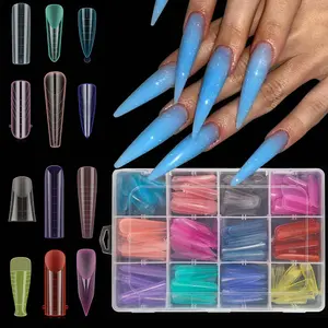 288pcs Dual Forms Gel Nail Extension Mold 12 Grids Colorful Quick Building Dual Forms Nails Tips Nail Mold Set Mixed Color French Plastic Nail Extension Forms Set for Manicure Reusable And Durable