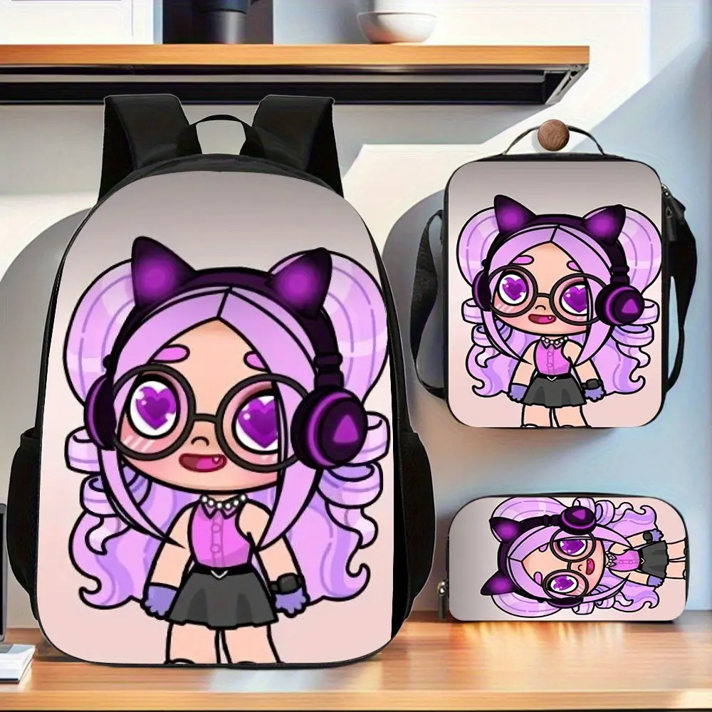 Retro Avatar-Themed Backpack Set, 3-Piece Polyester 4-in-1 Design with Crossbody Lunch Tote & Pencil Case for a Chic Back to School Haul, Retro Style, Everyday Carry, Friend, 4-In-1 Design Backpacks, Youth Size, Avatar Print, Multi-Compartment, Campus Lif