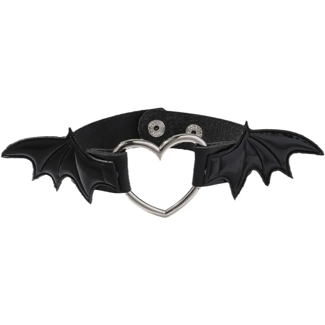 Gothic Bat Wing Heart Bracelet Black PU Leather Cool Bangle Bracelet Wristband for Halloween Costume Accessory Punk