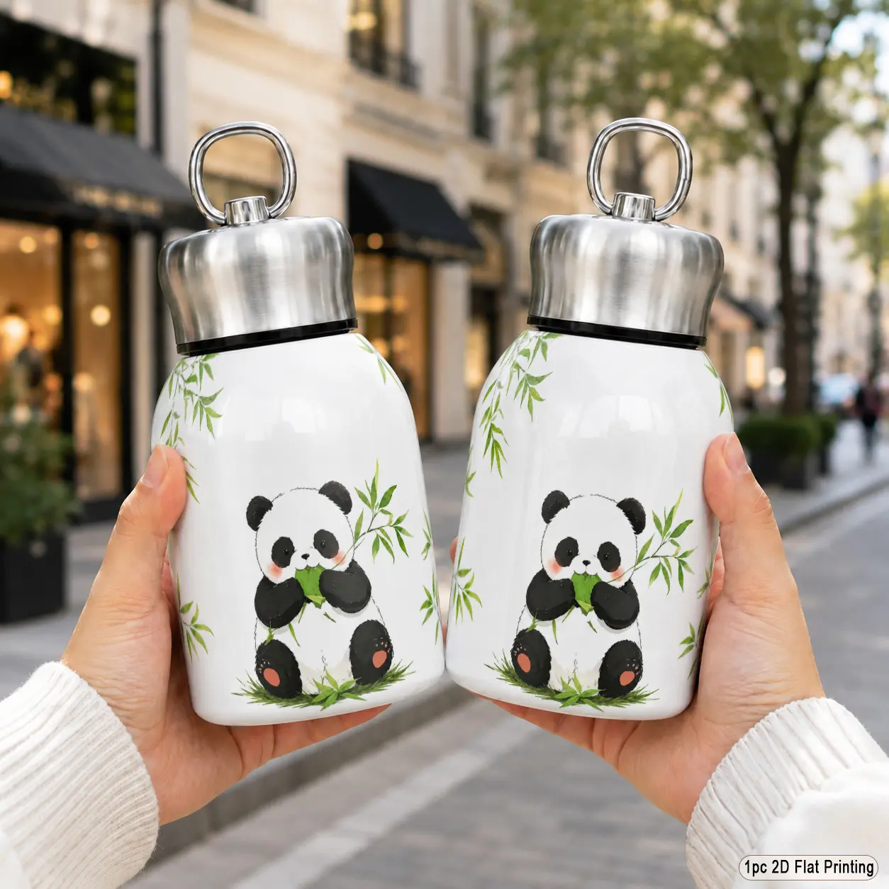 10oz/300ml 316 Stainless Steel Mini Insulated Water Bottle, with Cute Panda Bamboo Pattern, Double Vacuum Leakproof with Handle Ring, for Hot Cold Drinks, Suitable for Commute Travel, Perfect as Campus Back-to-School Gift