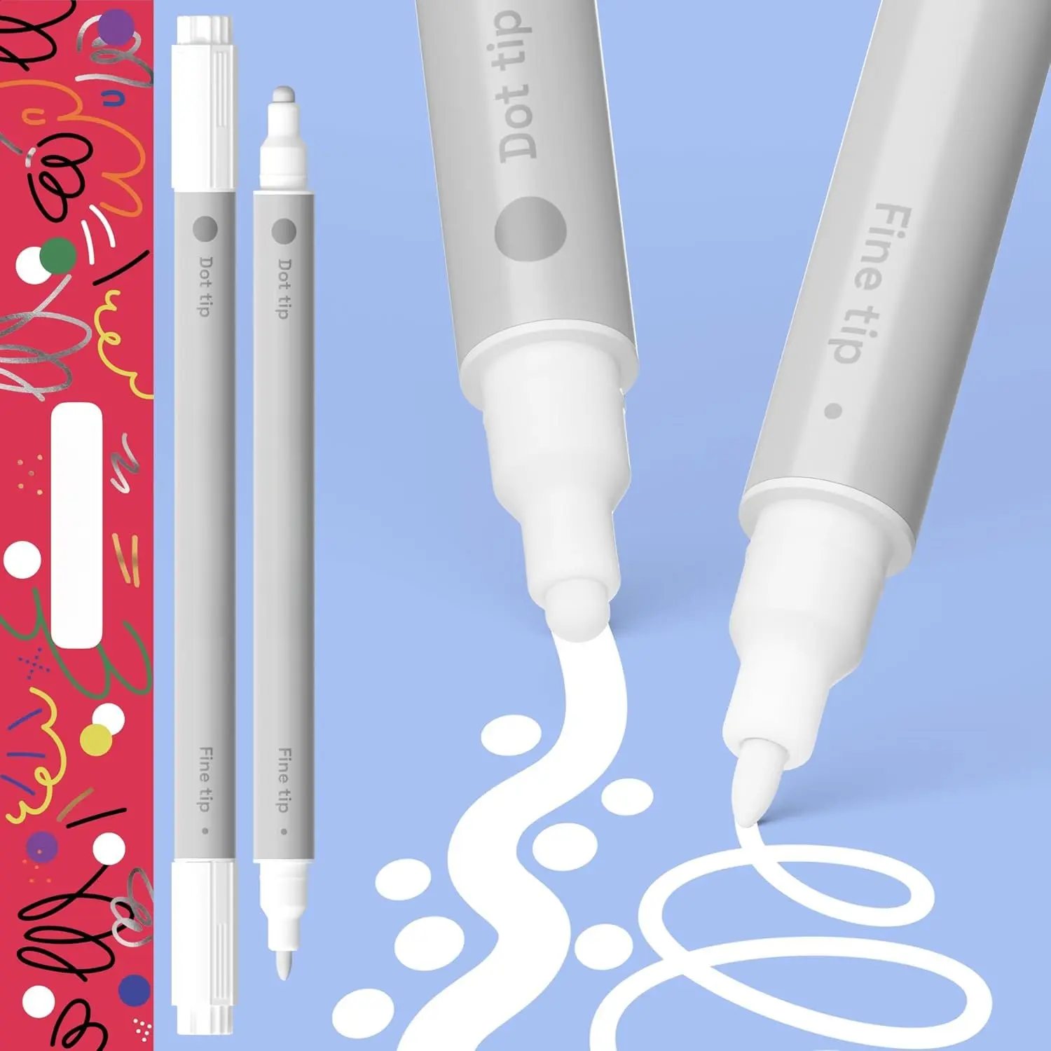 White -Tip   Pens - Set of 2 | 5mm Dot + 1mm Fine Tips, Multisurface Markers,  for Glass, Rock, Fabric, , Plastic, &