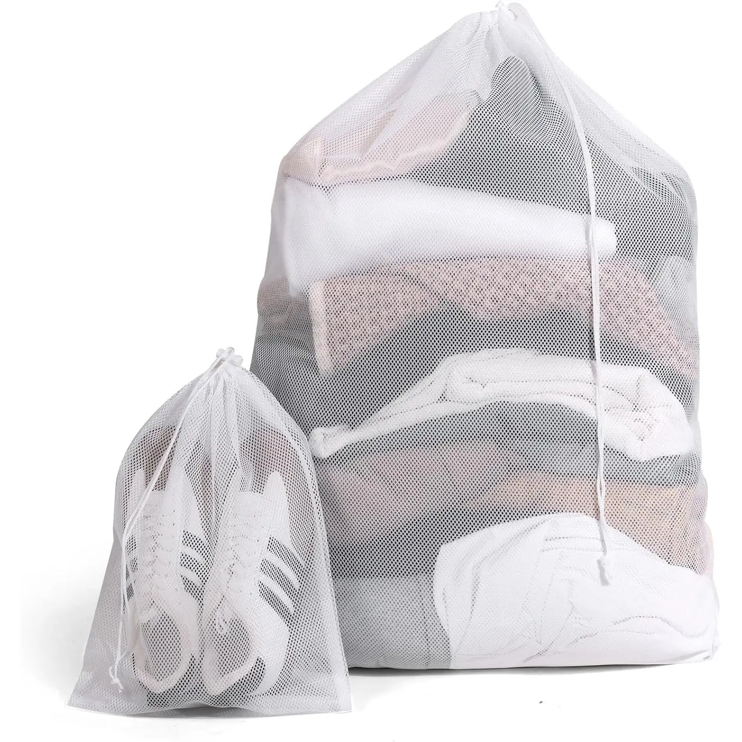 2 Pack Mesh Laundry Bags - Large & Small Heavy Duty Mesh Laundry Bag with Drawstring, Wash Bags for Travel, College, Dorms, , Family, Black