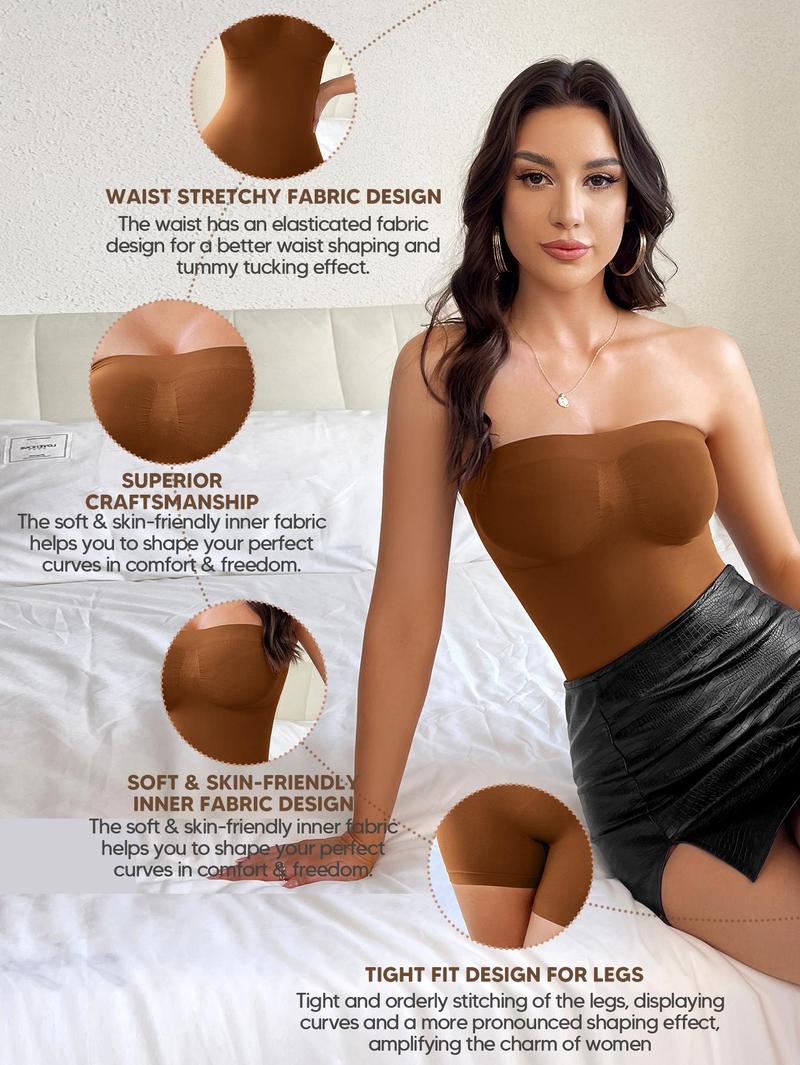 MUEE Strapless High Stretch Tummy Control Shapewear Romper Bodysuit for Women Seamless Sculpting Bodysuit Butt Lifting Body Shaper Thigh Slimmer