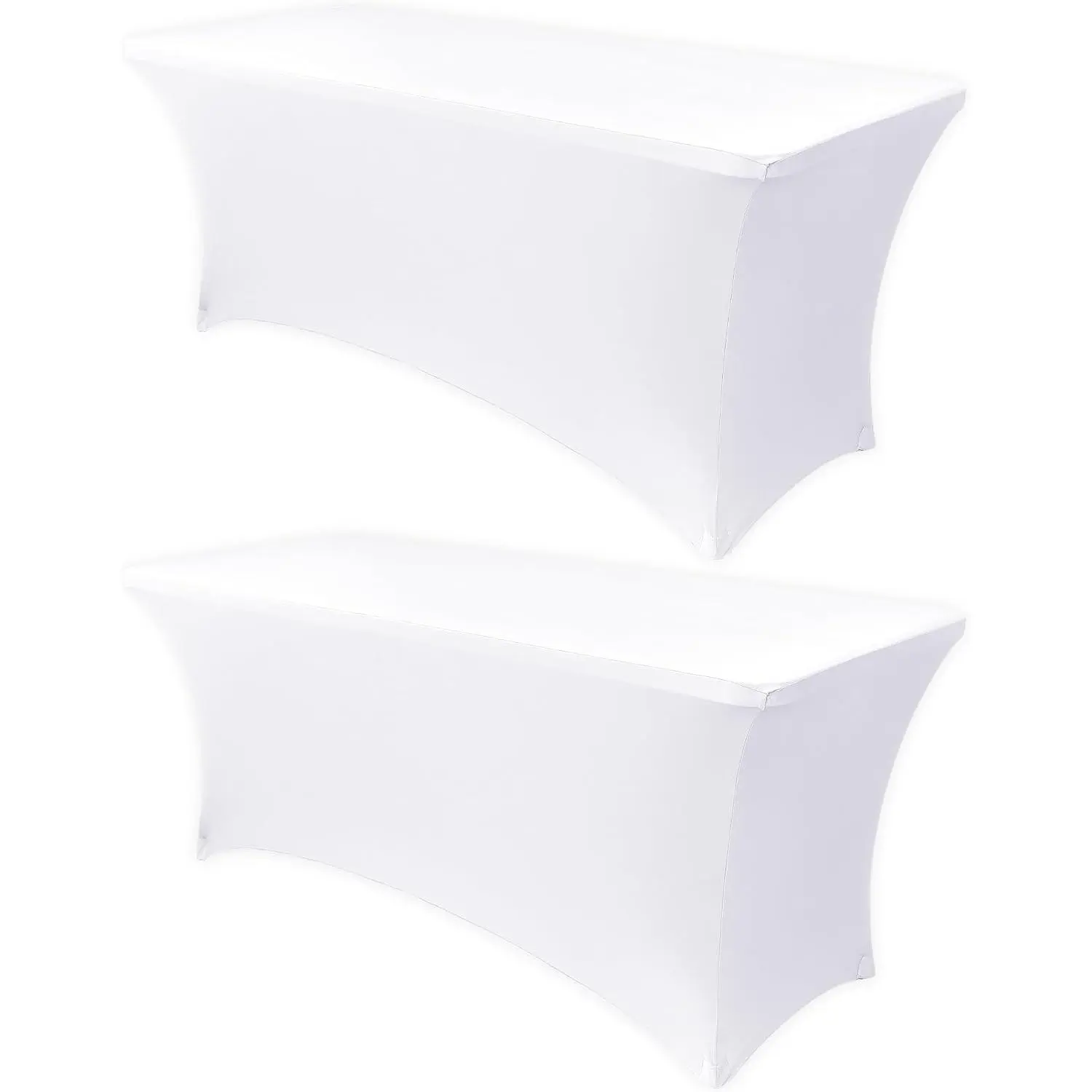6ft Stretch Spandex Table Cover - 2 Pack Universal Rectangular Fitted Tablecloth Protector for Wedding, Banquet and Party, White