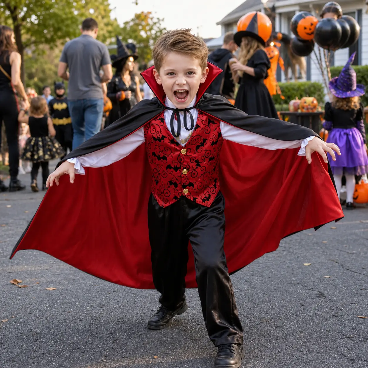 Boys Gothic Vampire Costume for Kids| Royal Count Dracula Halloween Cosplay Outfit| Scary Kids Dress Up Suit with Cape for Masquerade and Stage Performance, Plain
