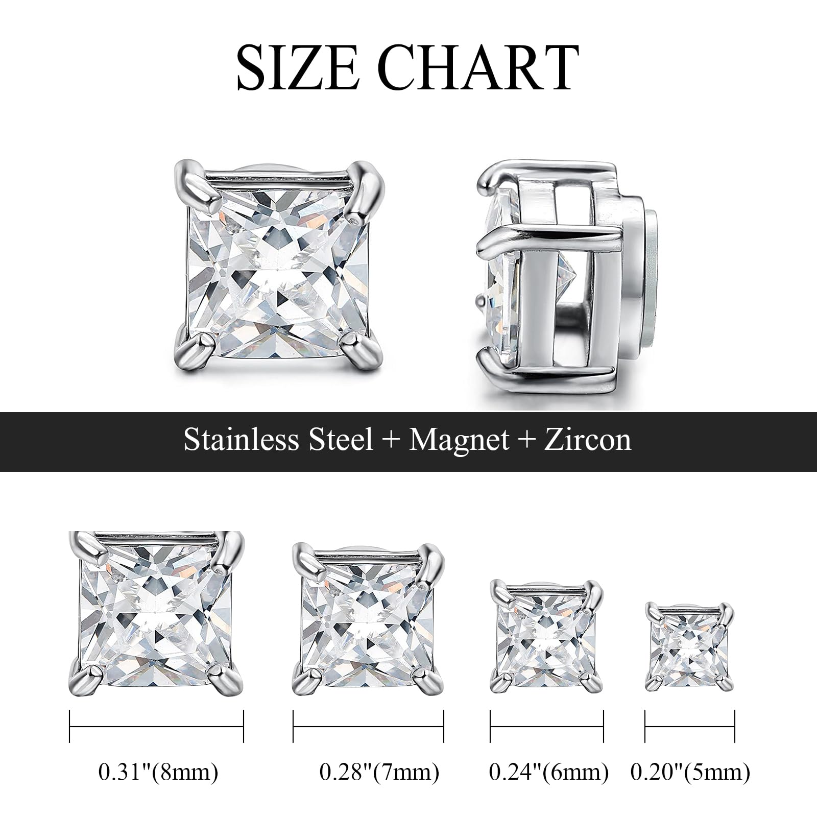 Stainless Steel Magnetic Stud Earrings - 2 Pairs, Non-Piercing, Hypoallergenic, 6-8mm, Convenient and Attractive Design Earrings