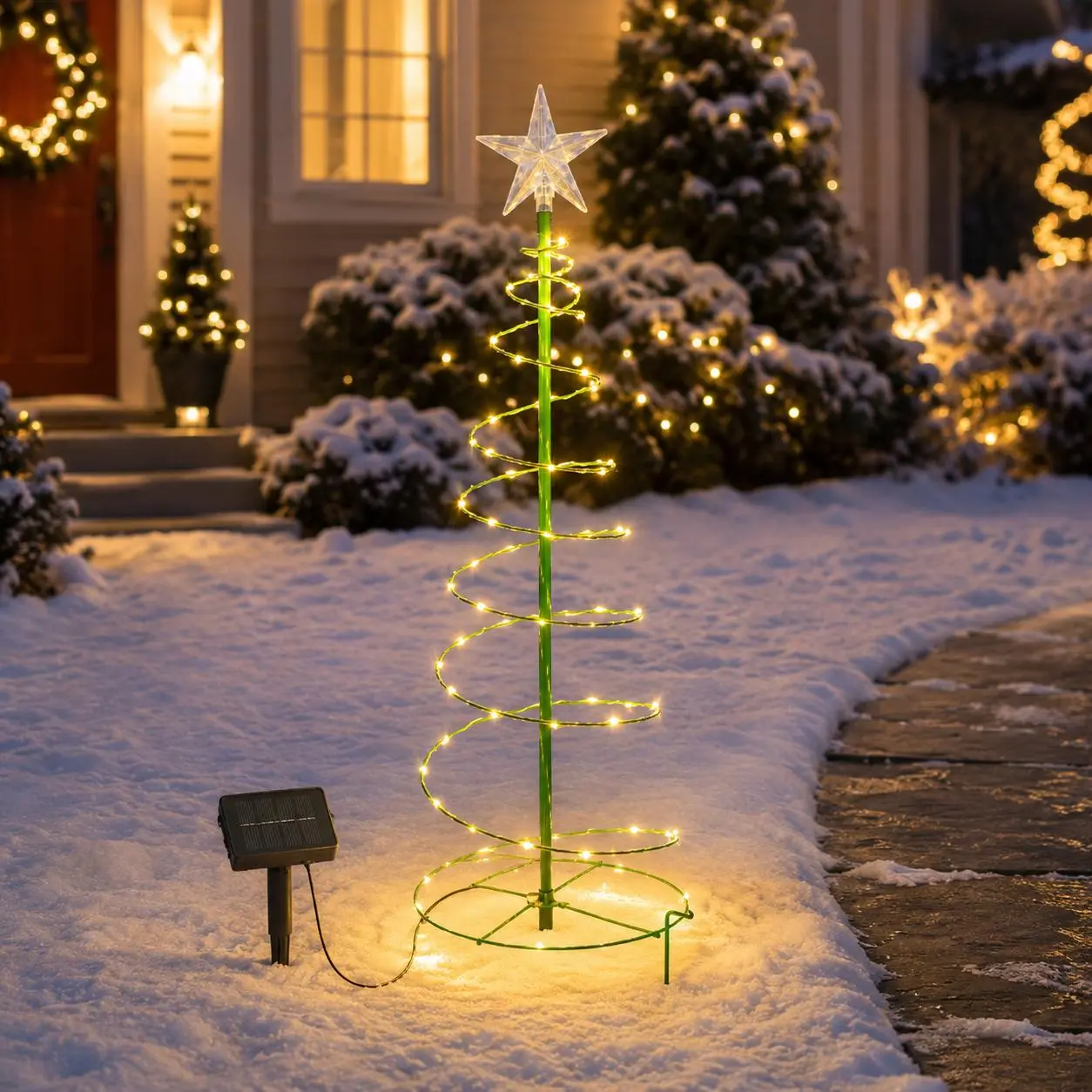 Solar Christmas Tree Stake Light, Outdoor Spiral Christmas Tree Yard Light with Star Topper for Garden Lawn Pathway Holiday Decor