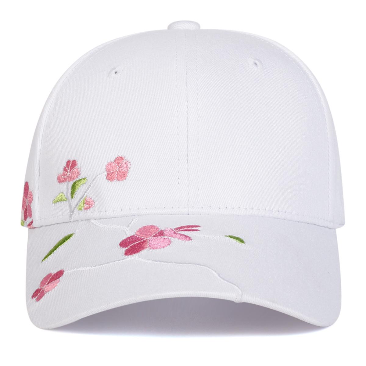 New Spring/Summer Collection: Women's Korean-Style Baseball Cap - Versatile & Stylish Peaked Hat with Embroidered Peach Blossom Design