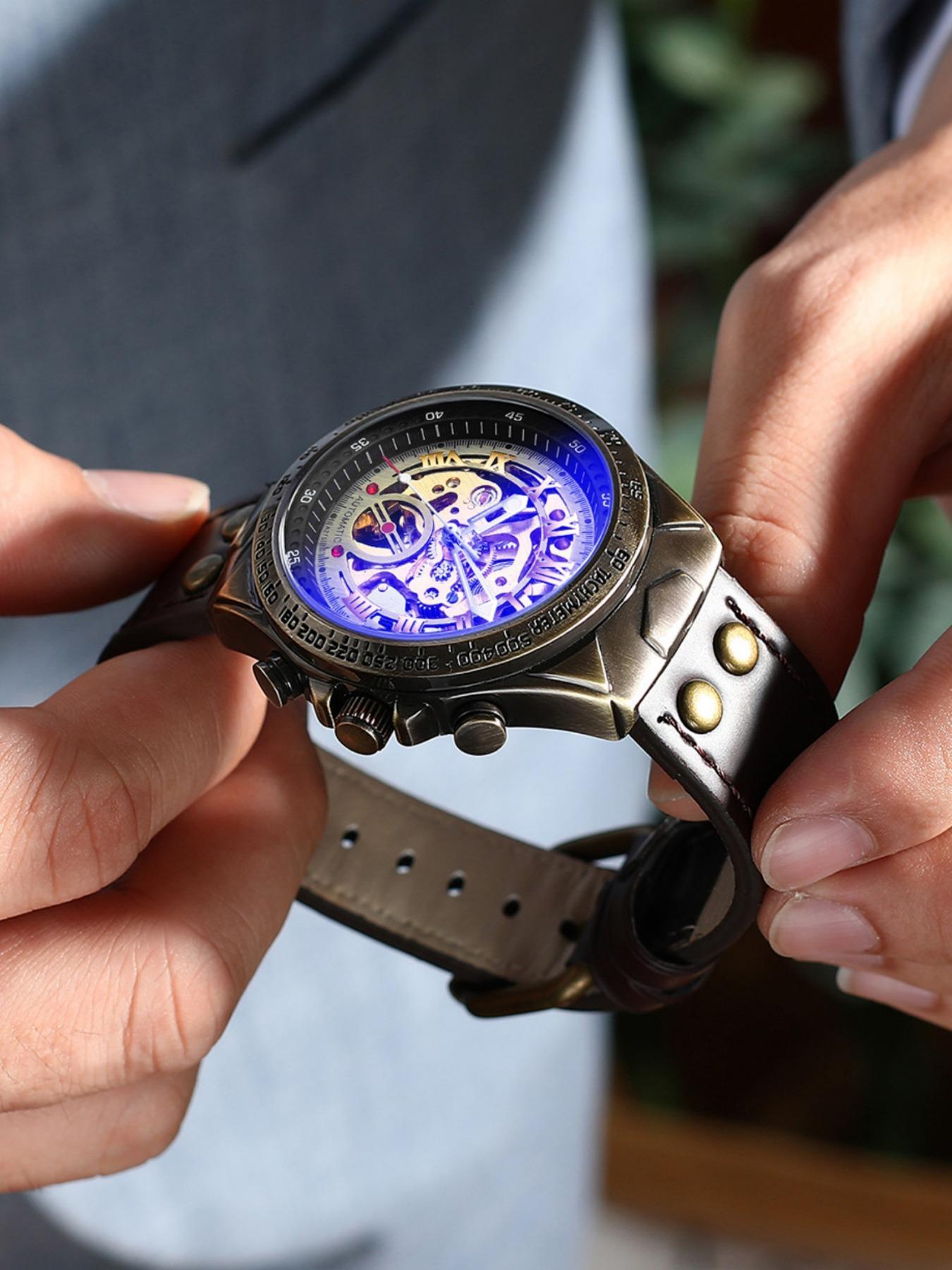 Men's Vintage Mechanical Watch, Fashion Skeleton Automatic Watch for Party, Daily Clothing Decor, Trendy All-match & Exquisite Watch for Gift with Box, Self Winding Watches Men's Vintage Mechanical Watch, Fashion Skeleton Automatic Watch for Party, Daily Clothing Decor, Trendy All-match & Exquisite Watch for Gift with Box, Self Winding Watches