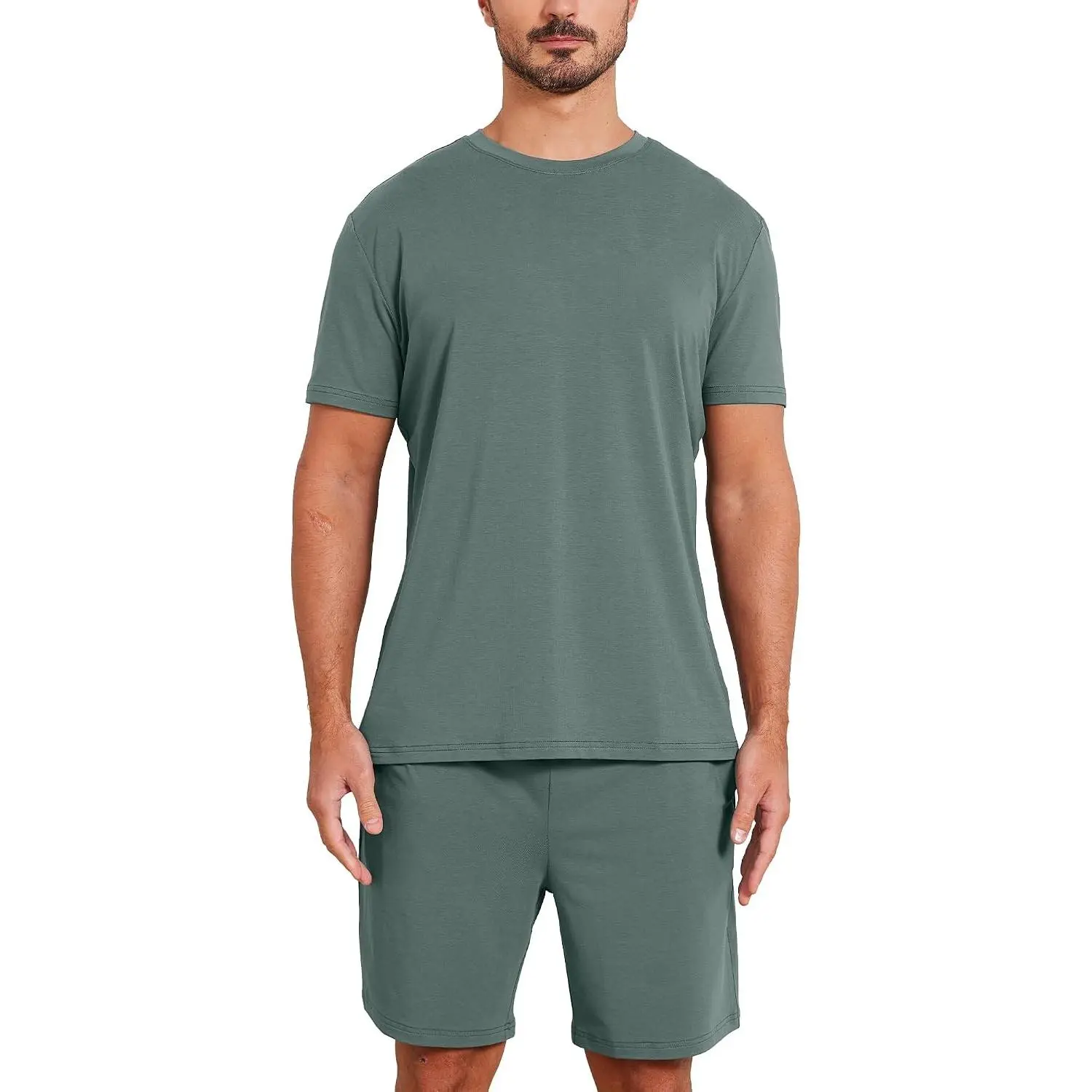 Men's Ultra Soft Bamboo Viscose-Cotton Silky Fabric Pajama Sets, Lightweight Casual Short-Sleeve Loungewear for Sleep & Lounge