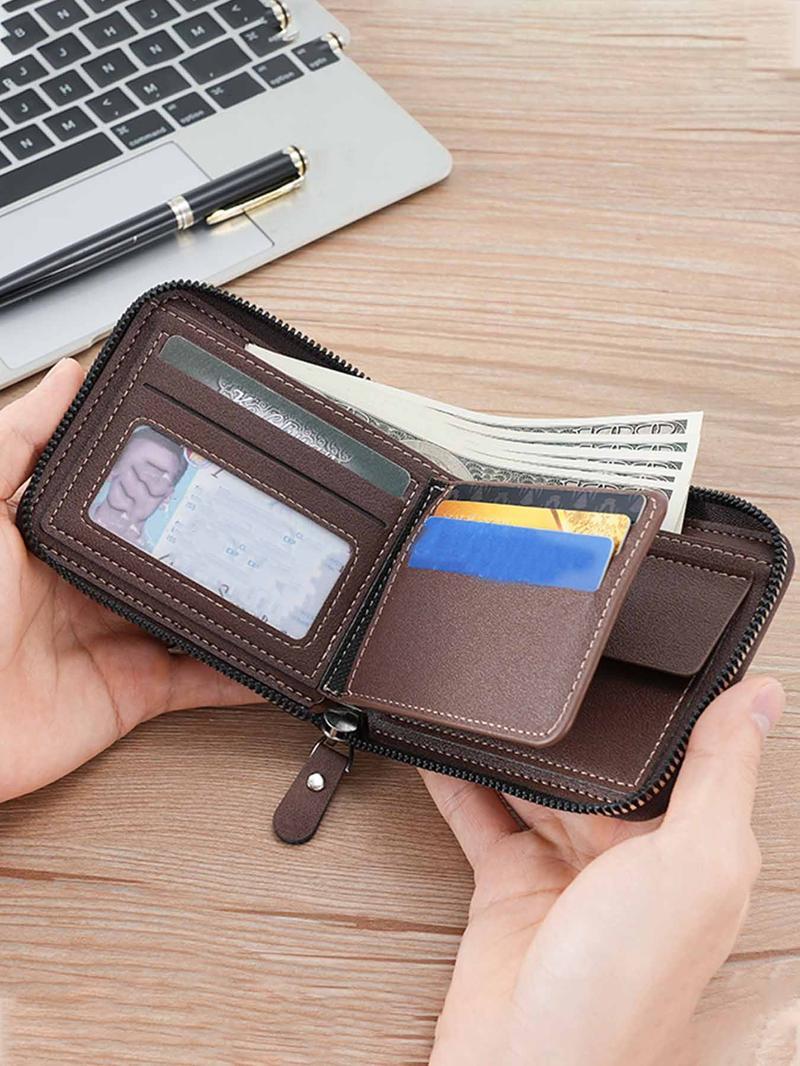 Leather Men’s Wallet Luxury Mens Purse Male Zipper Card Holders with Coin Pocket  Wallets Gifts for Men Money Bag