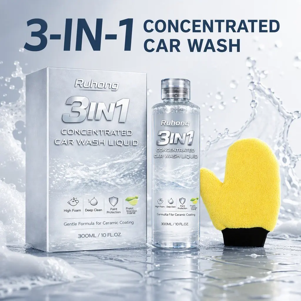 Car Wash Liquid 3-in-1 Concentrated - Gentle High Foam Car Shampoo for Deep Cleaning and Paint Protection with Wash Mitt for Daily Car Care