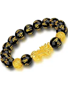 12mm Pixiu Feng Shui Wealth Bracelet, Hand Carved Piyao Bracelets for Men, Mantra Bands for Women, Elastic Bracelets for All Seasons