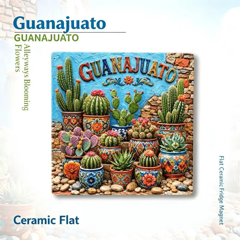 Mexican Block Flower Pattern Ceramic Magnet, Travel Souvenir Refrigerator Magnet, Unique Gift, Personalized Keepsake, Magnetic Decorative Item