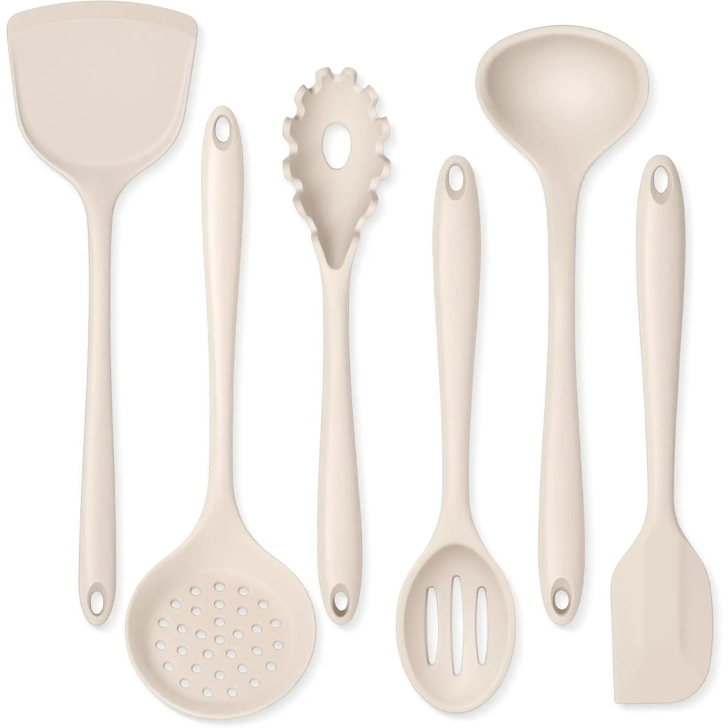 Kitchen Utensils Set,  Non  Cooking Utensils, Khaki | 6 count Heat Resistant Kitchen Gadgets Set for Nonstick Cookware, Dishwasher Safe