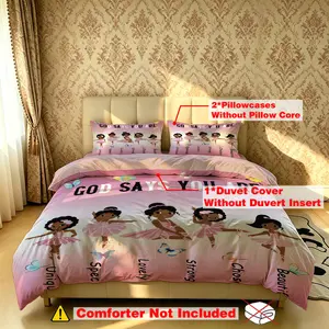 The 3-piece ballet girl "GOD SAYS YOU ARE" bedding set includes one bedspread and two pillowcases, without fillings. It's soft and comfortable, suitable for single beds and double beds, and ideal for bedrooms, dormitories, and hotels.
