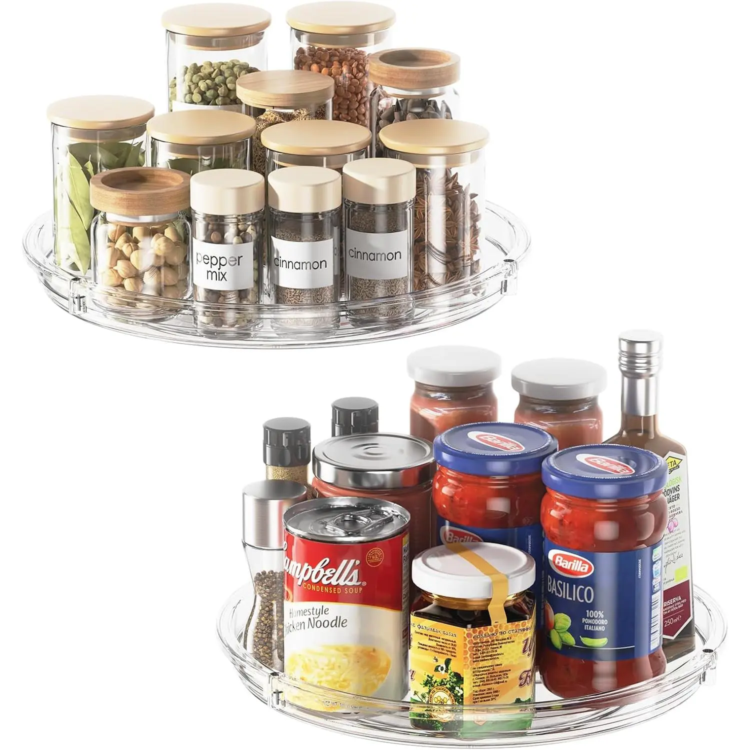 2 Pack Lazy Susan Organizer 9 inch Lazy Susan Turntable for Cabinet, Rotating  Organization for Cabinet, Kitchen, Table Top, Countertop, Pantry Fridge Organizers and Storage, Clear