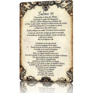 "Salmo 91" Spanish Psalm 91 Vintage Aluminum Sign, 8×12 Inch Ornate Scrollwork Christian Wall Decor, Perfect Religious Gift for Baptism, Confirmation & Spiritual Occasions,home decor wall art