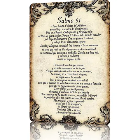 "Salmo 91" Spanish Psalm 91 Vintage Aluminum Sign, 8×12 Inch Ornate Scrollwork Christian Wall Decor, Perfect Religious Gift for Baptism, Confirmation & Spiritual Occasions,home decor wall art